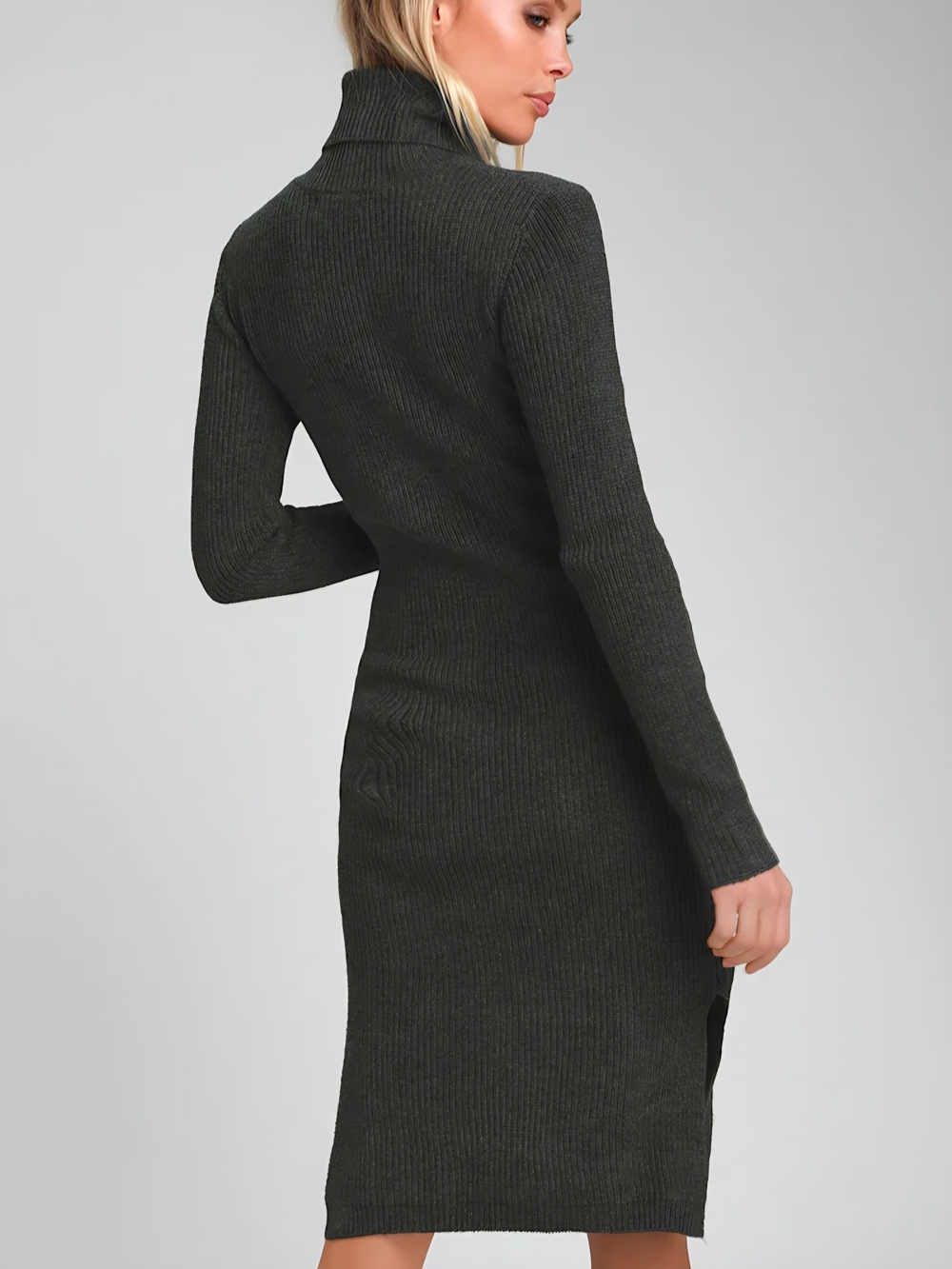 Lulus Sheera Ribbed Turtleneck Knit Dress - Dark Charcoal SMALL